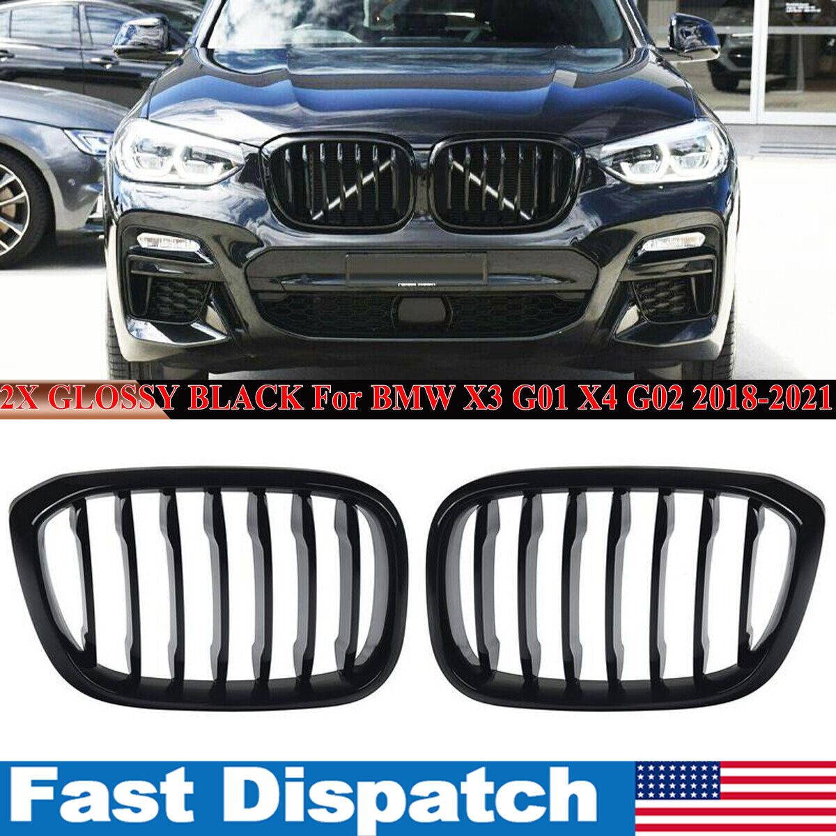 For BMW G01 X3 X3M G02 X4 2018 2019 2020 Glossy Black Front Hood Kidney Grille