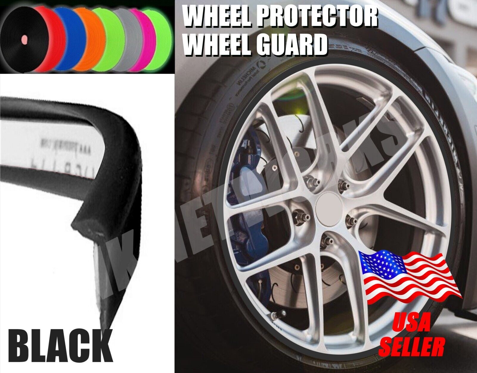 Wheel Rim Edge Guard Protector Universal Fit Silicone 2 Edge Type 4 Pcs (Black)