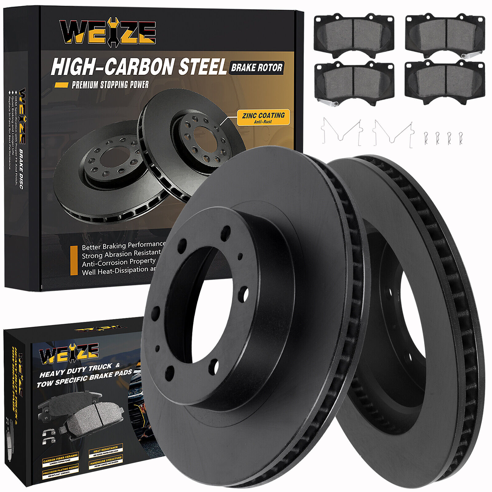 Front HIGH CARBON Steel Brake Rotors + Brake Pads Kit for Toyota Tacoma 4Runner