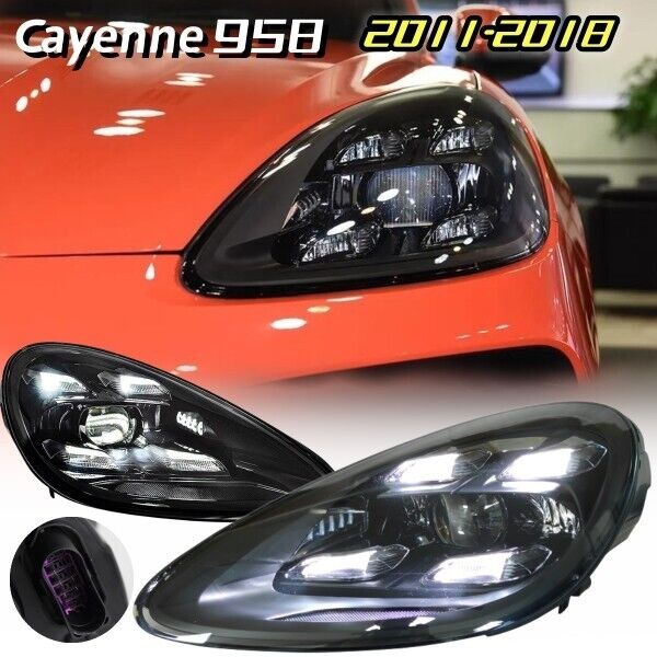 Pair LED Headlight Assembly For Porsche Cayenne 2011-2018  Animation Front Lamps