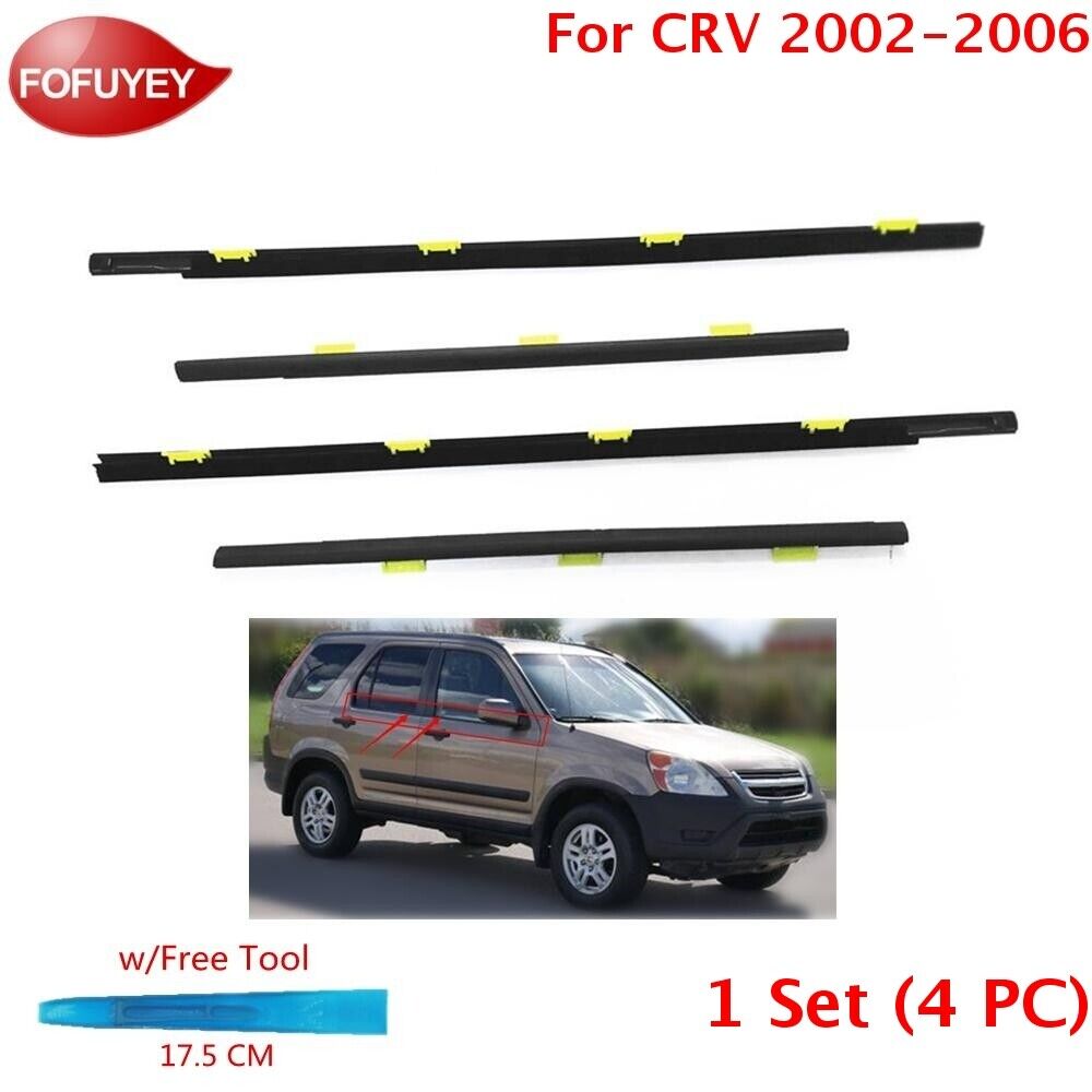 4pcs w/Tool For CR-V CRV 2002-2006 Window Weatherstrip Outer Black Sweep Trim
