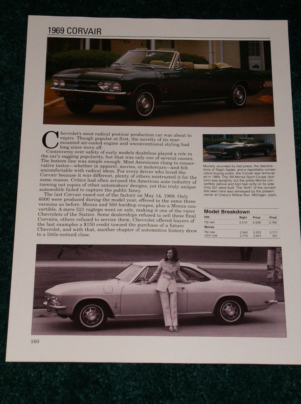 ★★1969 CHEVY CORVAIR SPEC SHEET INFO PHOTO 69 500 MONZA COUPE CONVERTIBLE★★