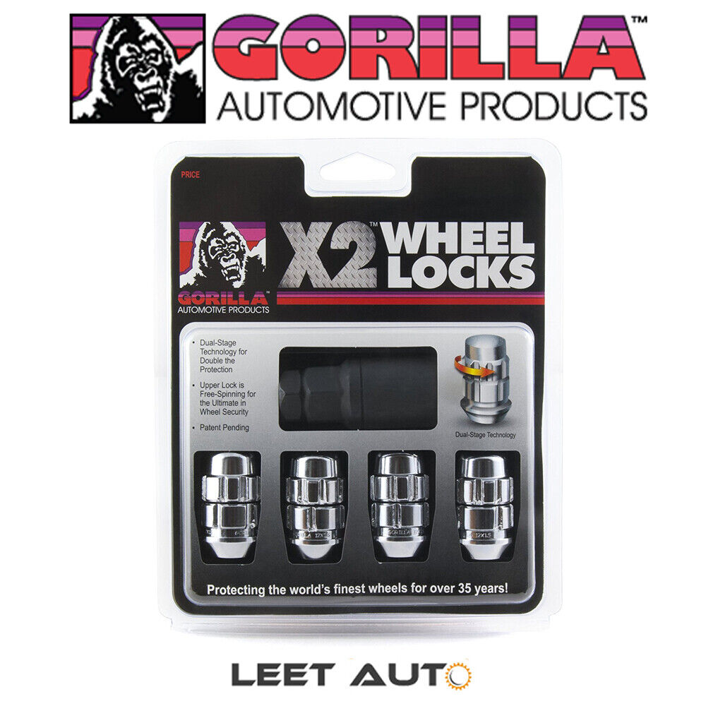 Gorilla X2 Wheel Locks, 12mm x 1.50 Thread, Bulge Acorn, Chrome, 12x1.5, 71631X