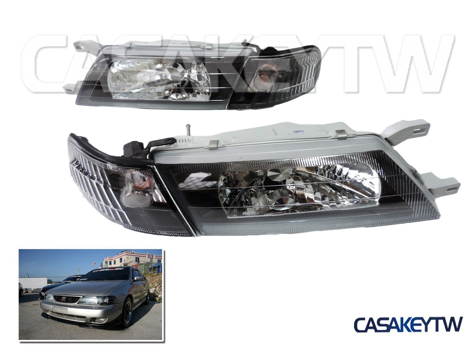 Black Headlights + Corners For 95-99 NISSAN Sentra B14 200SX SE-R