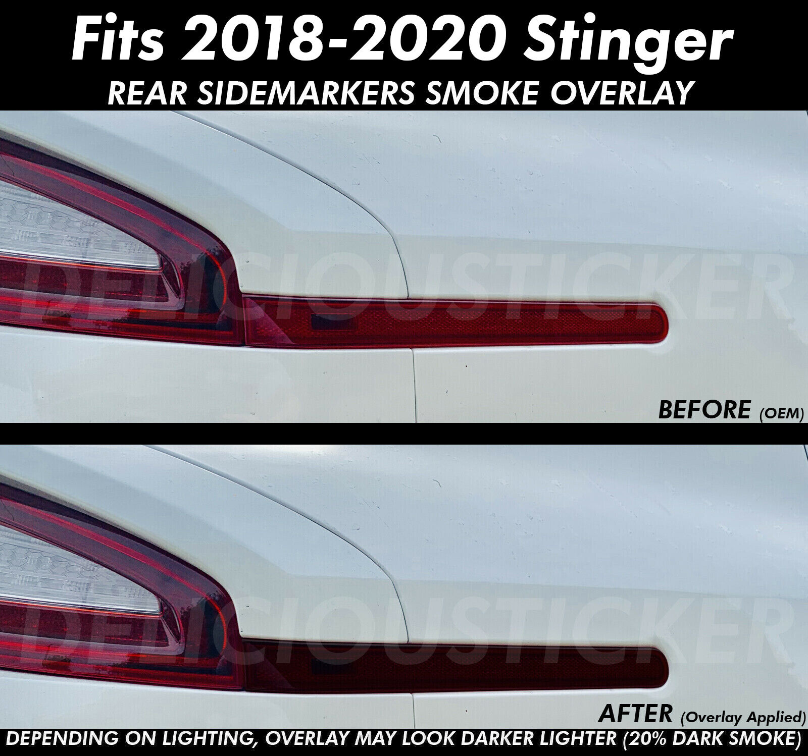 Rear Side Marker SMOKE Overlay PreCut Vinyl Tint Reflector For 2018-2020 STINGER