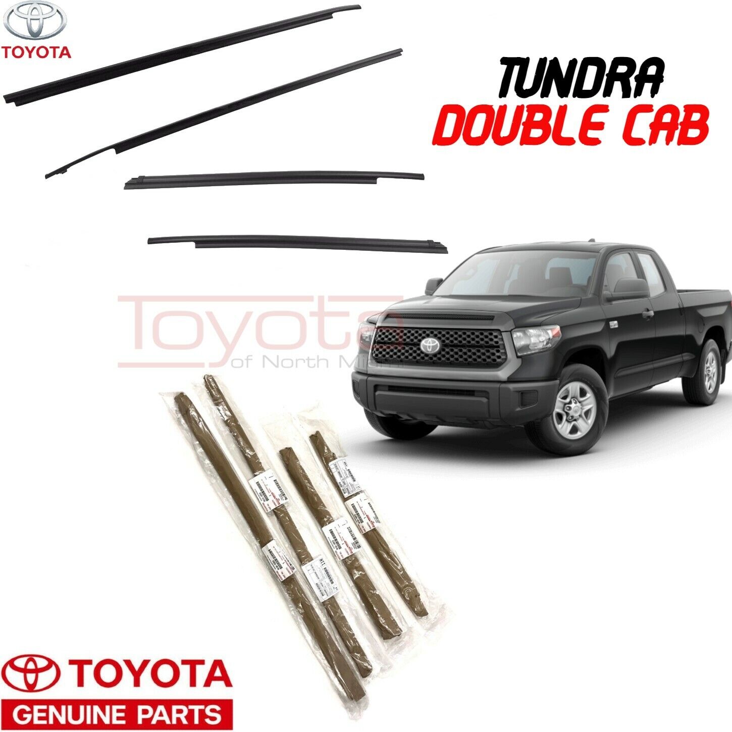 4 Genuine OEM Toyota 2007-2021 Tundra DCB Outer Door Belt Molding Weatherstrips