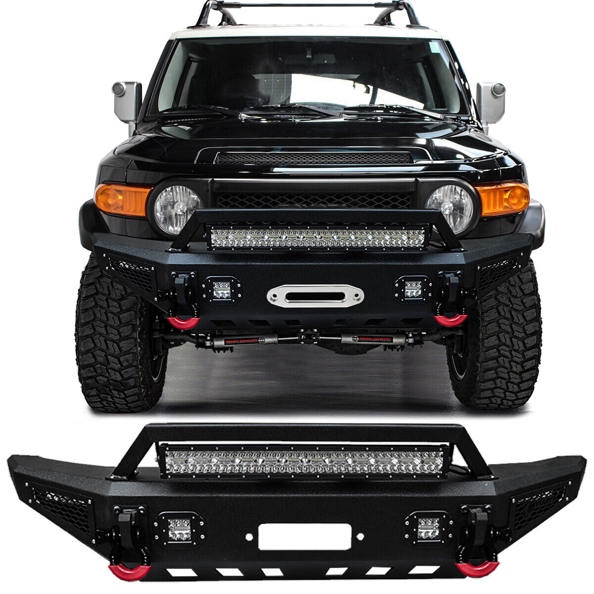 Vijay FIT 2007-2014 FJ Cruiser Front or Rear Bumper w/D-Rings and LED Lights