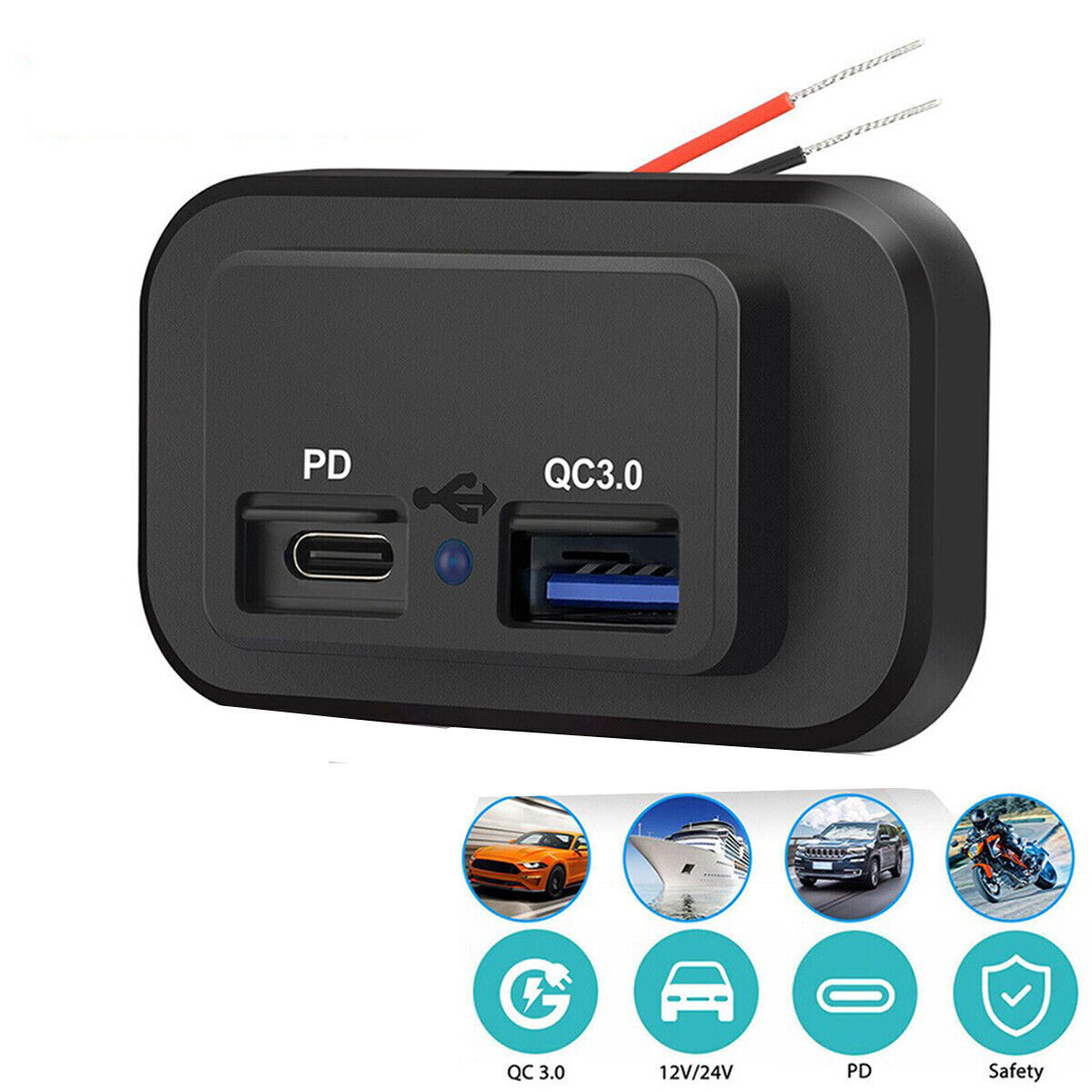 Dual Phone Fast Charger Adapter PD Type C USB QC 3.0 Port Car Truck Accessories