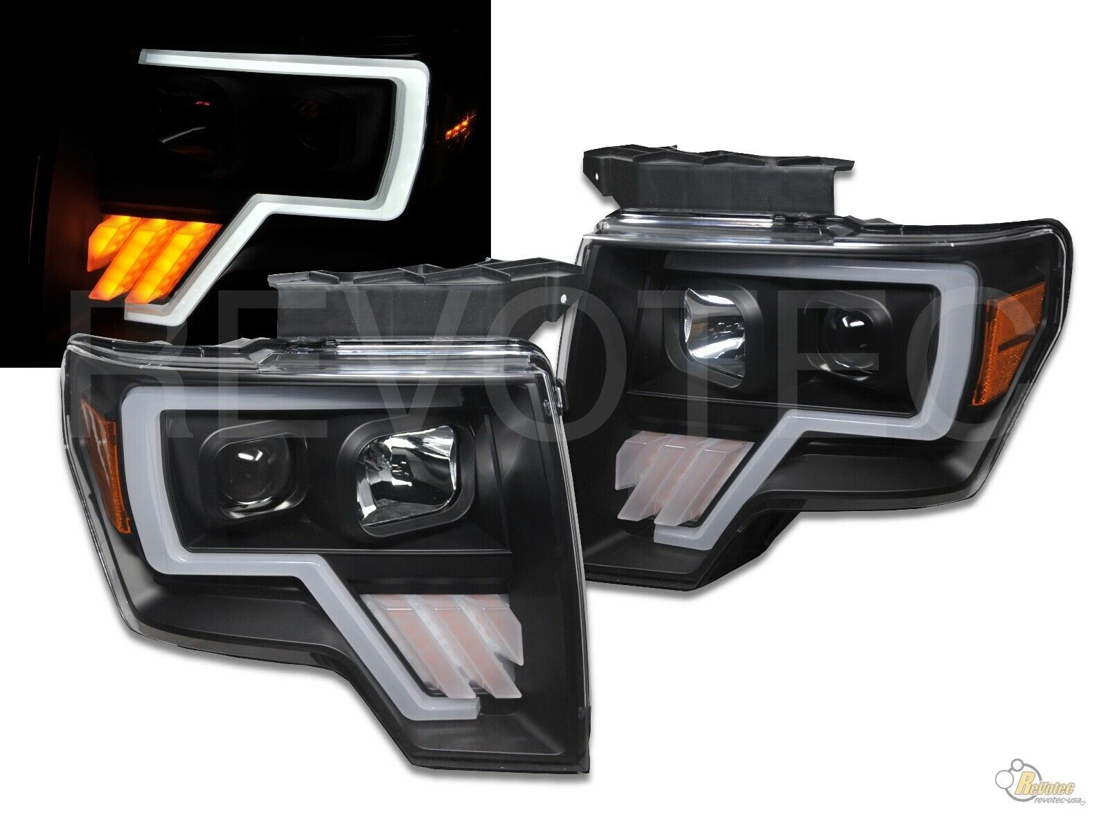 09-14 Ford F150 Pickup Black G4 Plank LED Quad Projector Headlights w LED Signal