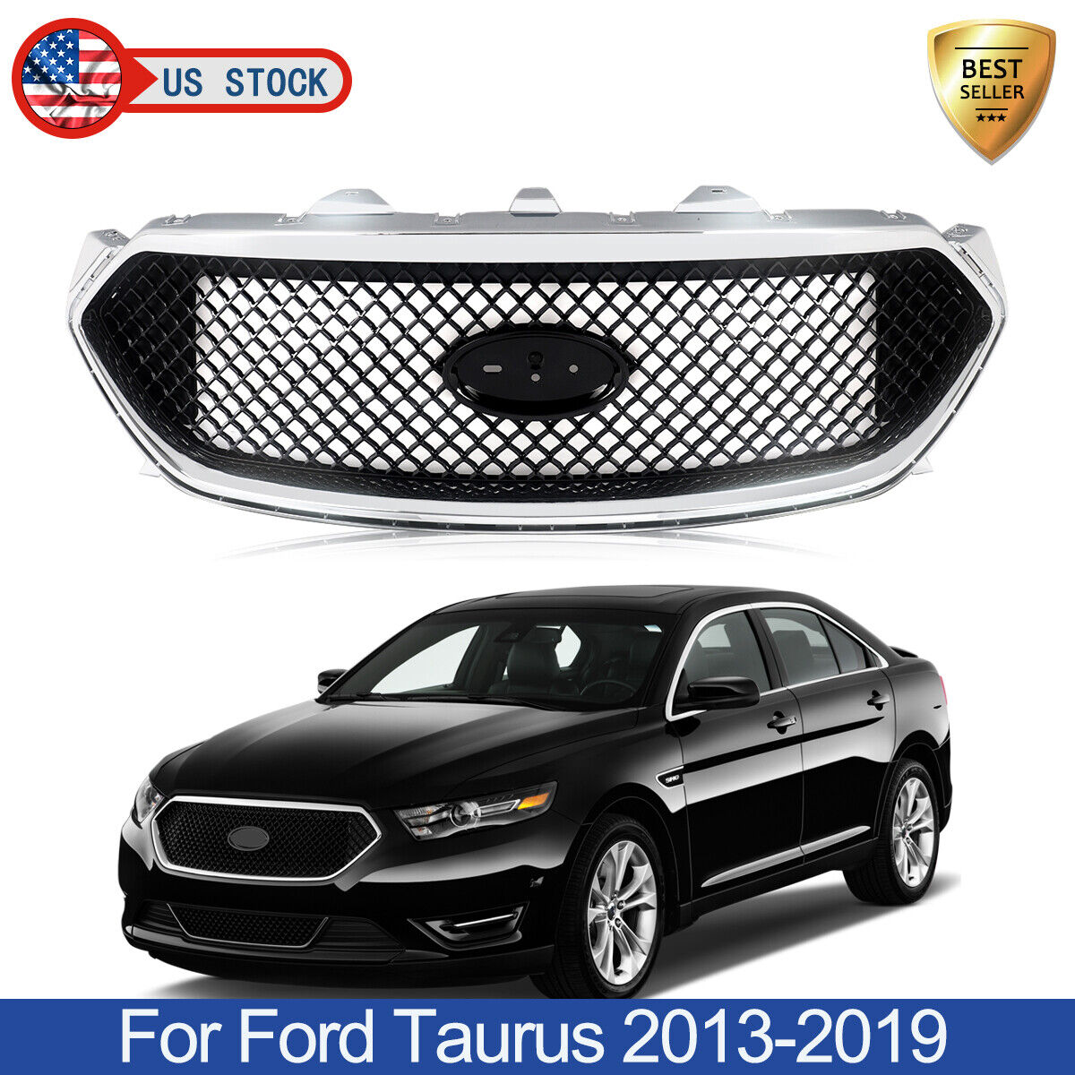 For Ford Taurus 2013-2019 SHO Front Upper Grille Black Chrome Trim DG1Z-8200-DC