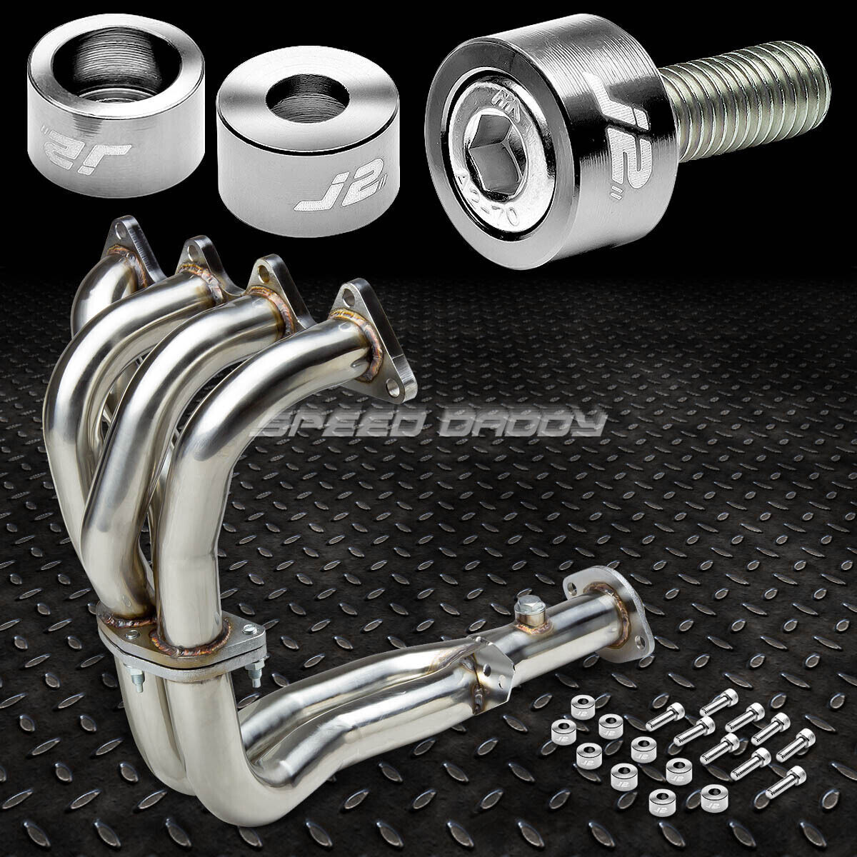 J2 For 92-93 Integra Exhaust Manifold Racing Header+Silver Washer Cup Bolts
