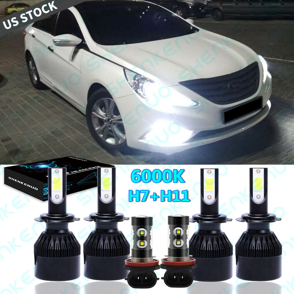 For Hyundai Sonata 2011 2012 2013 2014 LED Headlight Bulbs + Fog Lamp Combo Kit