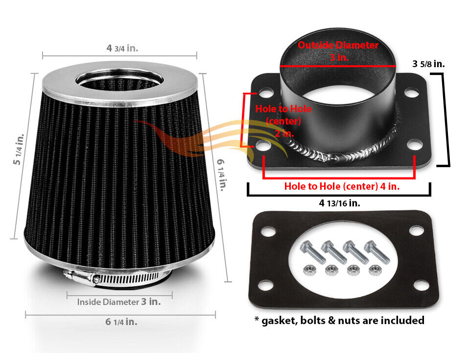 BLACK Cone Dry Filter + AIR INTAKE MAF Adapter Kit For 90-94 LEXUS LS400 4.0L V8
