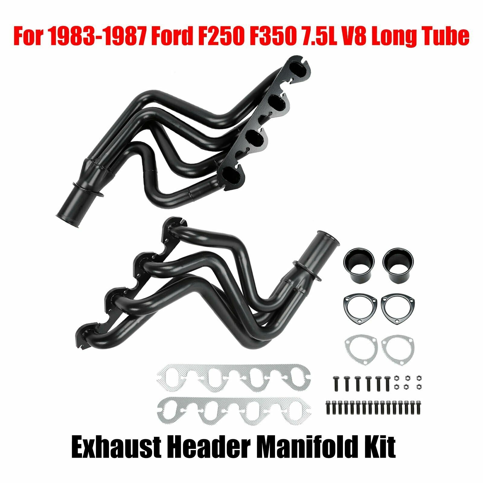 For 1983-1987 Ford F250 F350 7.5L V8 Long Tube Exhaust Header Manifold Kit New