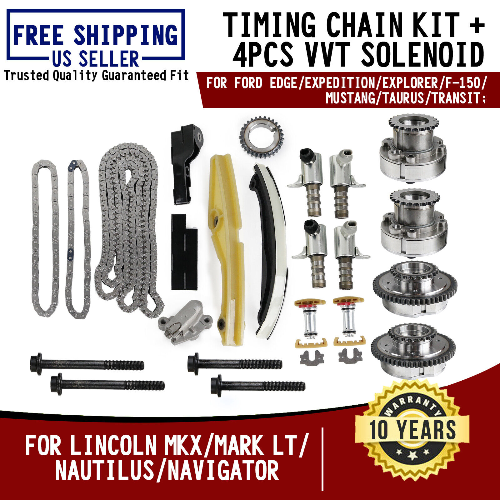 Timing Chain Kit + Cam Phaser VVT For Ford F-150 Explorer Taurus Transit Lincoln