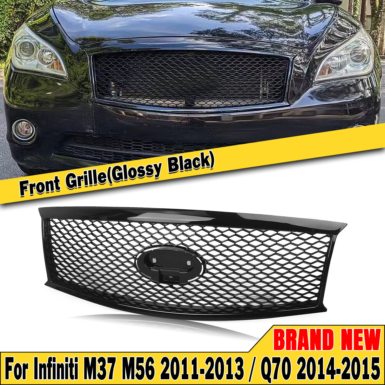 1PC Gloss Black Front Bumper Grill For Infiniti M37 M56 2011-2013 Q70 2014-2015