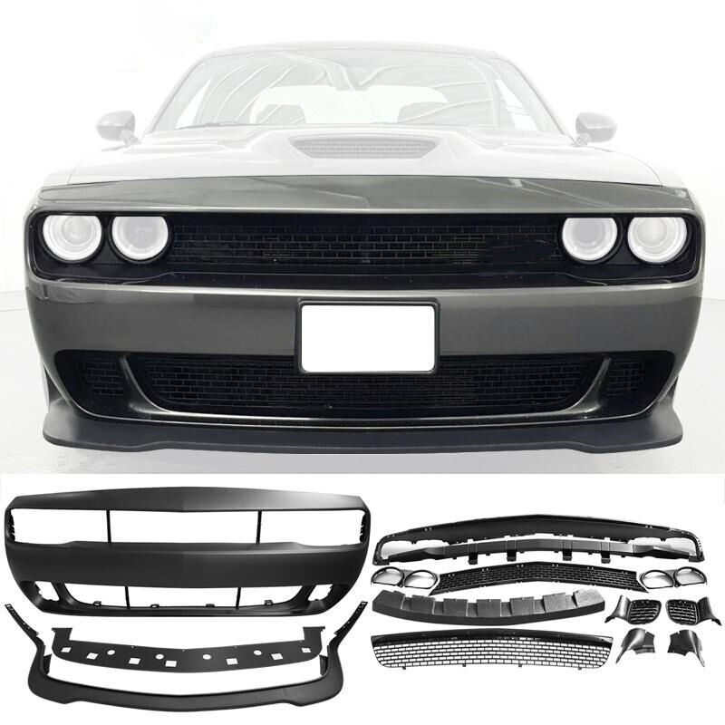 Fit for 2015-2023 Dodge Challenger Hellcat Style Front Bumper Cover w/Grille Lip