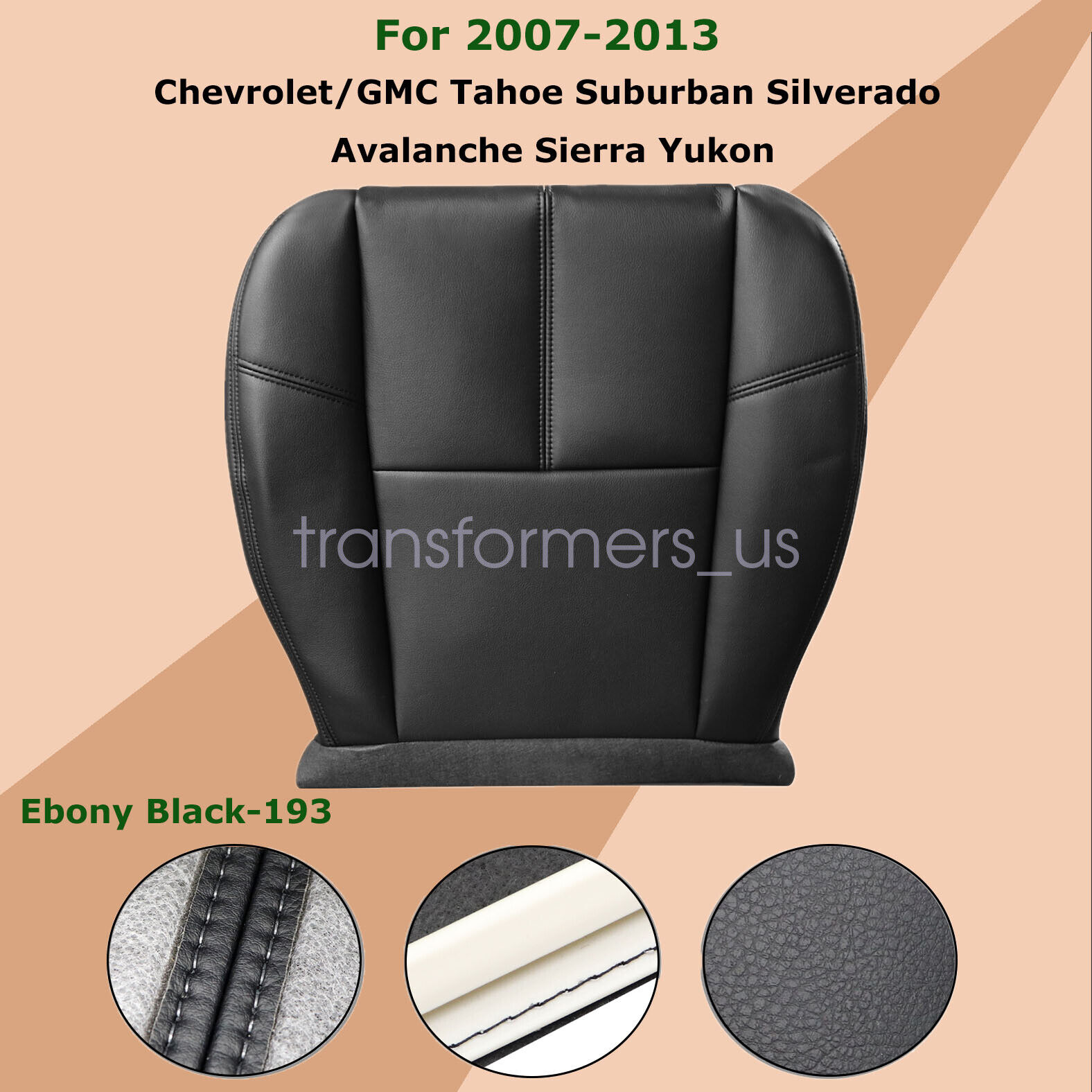 For 2007-2014 GMC Yukon XL 1500 XL 2500 Driver Bottom Leather Seat Cover Black