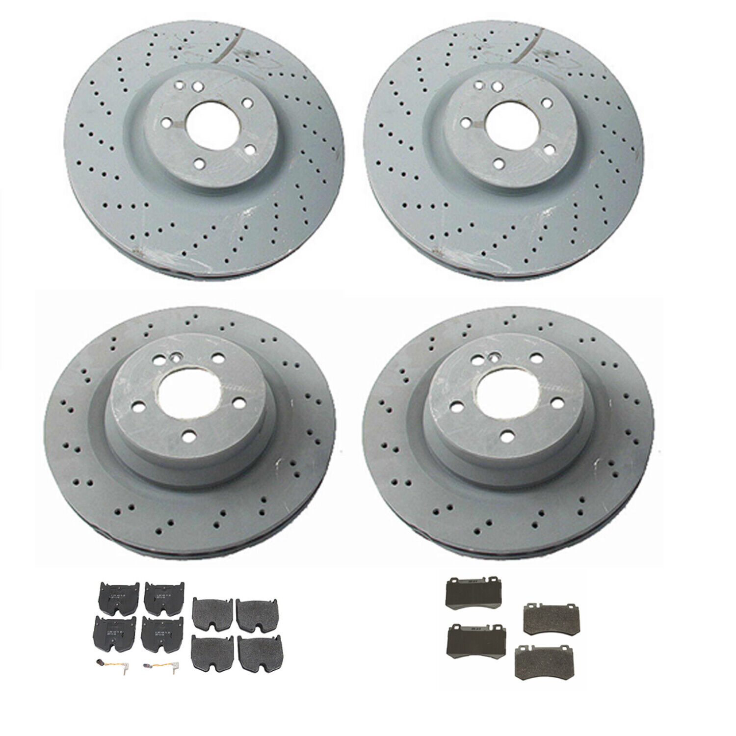 Genuine OEM Front & Rear Vented Cross-Drilled Rotors & Pads Kit For Mercedes