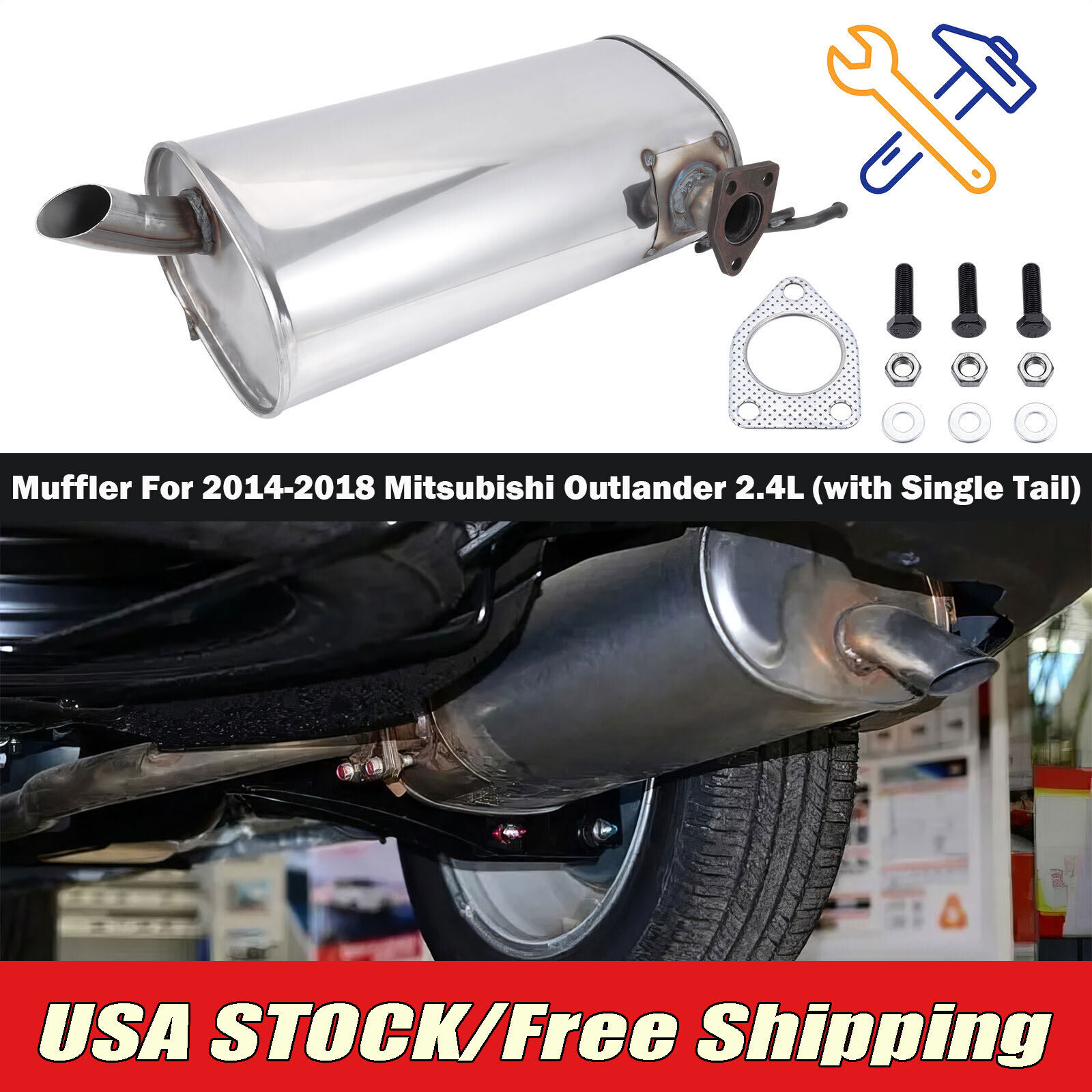 Muffler with Single Tail Fits For Mitsubishi Outlander 2.4L 2014 2015 2016~2018