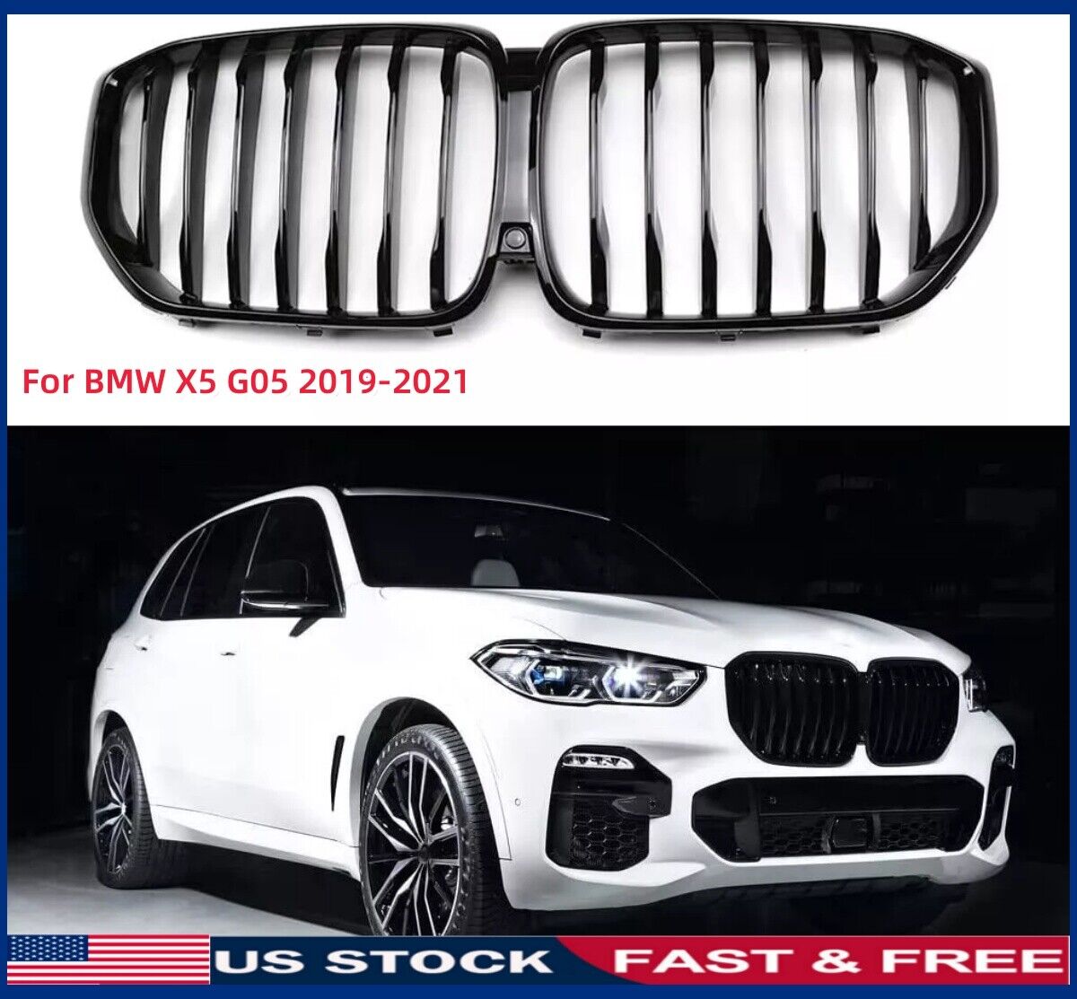 Front Kidney Grille For BMW X5 G05 2019-2022 2023 Gloss Black M-Performance