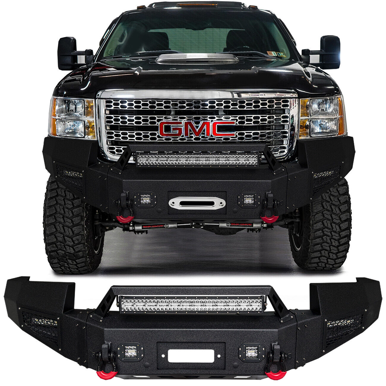 Vijay For 2011-2014 GMC Sierra 2500 3500 Front Bumper With Winch Plate&LED Light