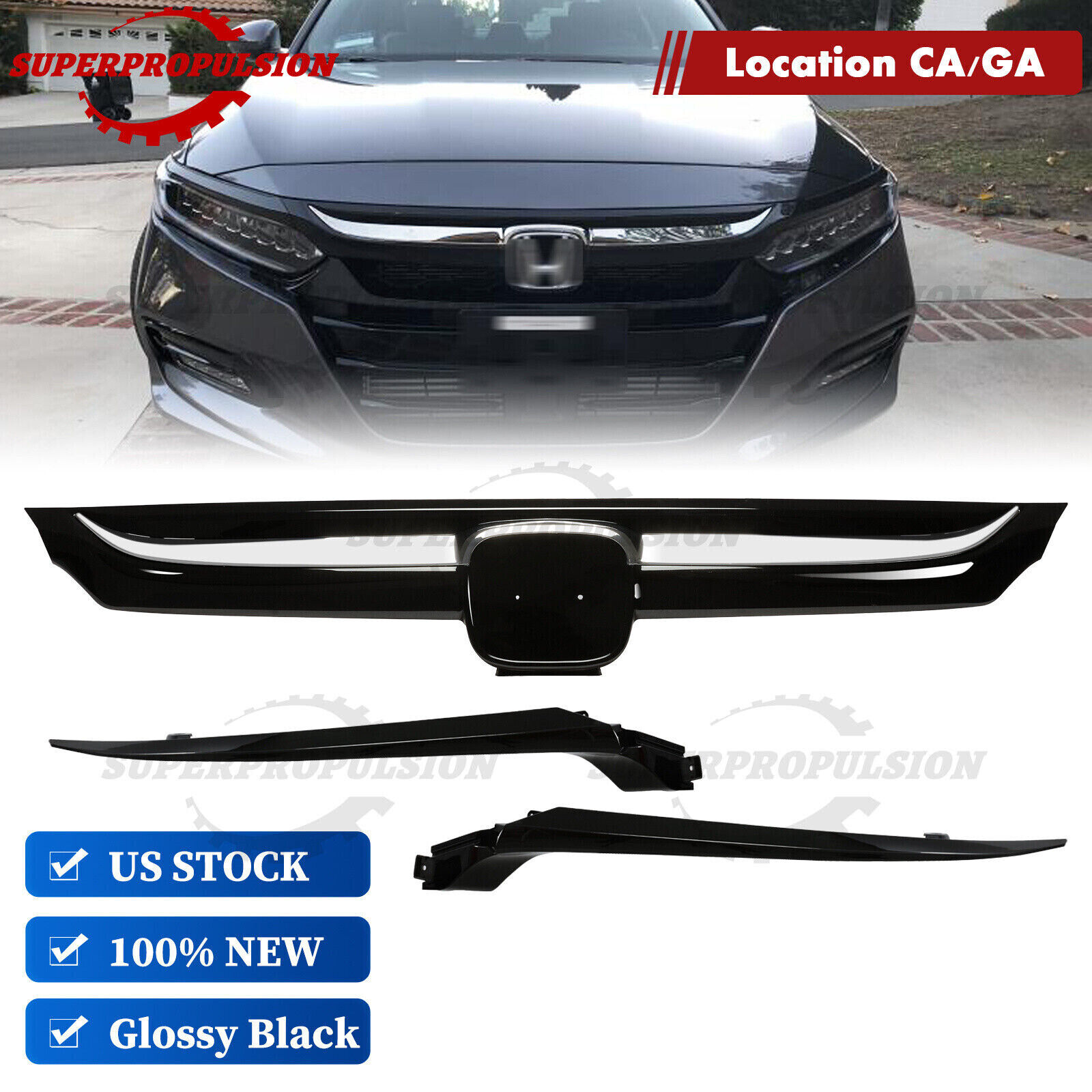 For 10th Honda Accord 2018-2022 Glossy Black Chrome JDM Style Front Upper Grille