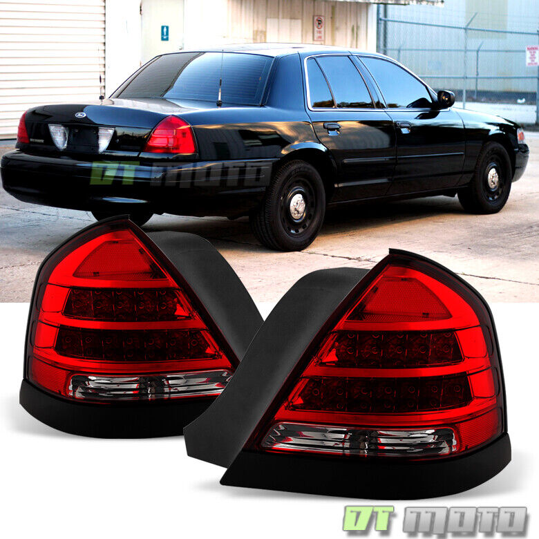 1998-2011 Ford Crown Victoria Black Trims LED Tail Lights Lamps Pair Left+Right