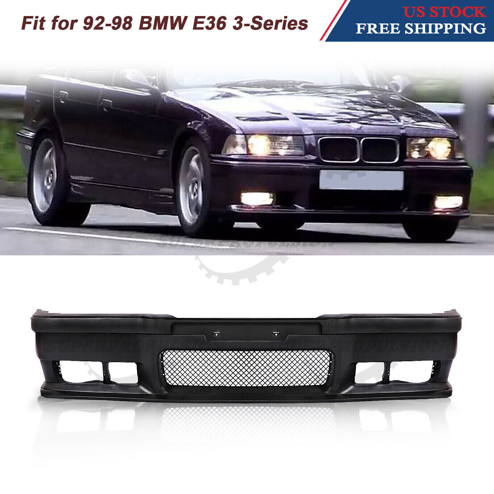 Fit 92-98 BMW E36 3Series 1Pc M3 Style Replacement Front Bumper Body Kit+Grille