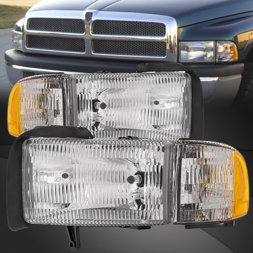 Black Headlight & Corner Light Set For 1994-2001 Dodge Ram 1500/2500/3500 - Clear Lens, DOT/SAE 7 thumbnail image