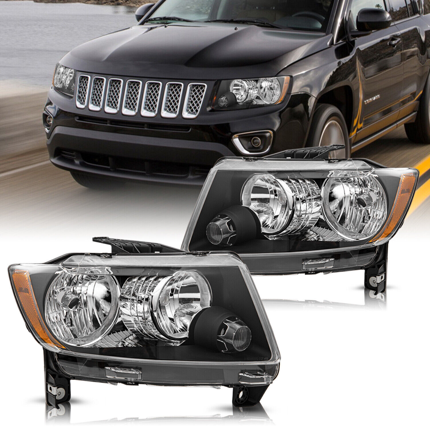 Pair Headlamp Fits 2011-2013 Jeep Grand Cherokee/11-17 Compass Headlights