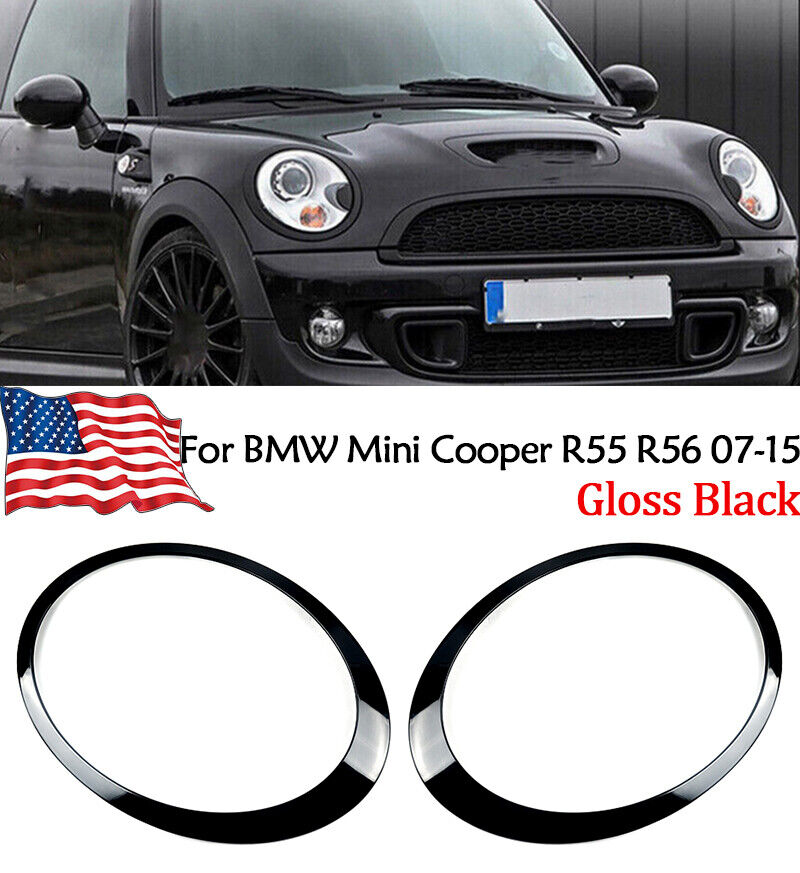 Gloss Black Headlight Trim Ring Left & Right For BMW Mini Cooper R55 R56 2007-15