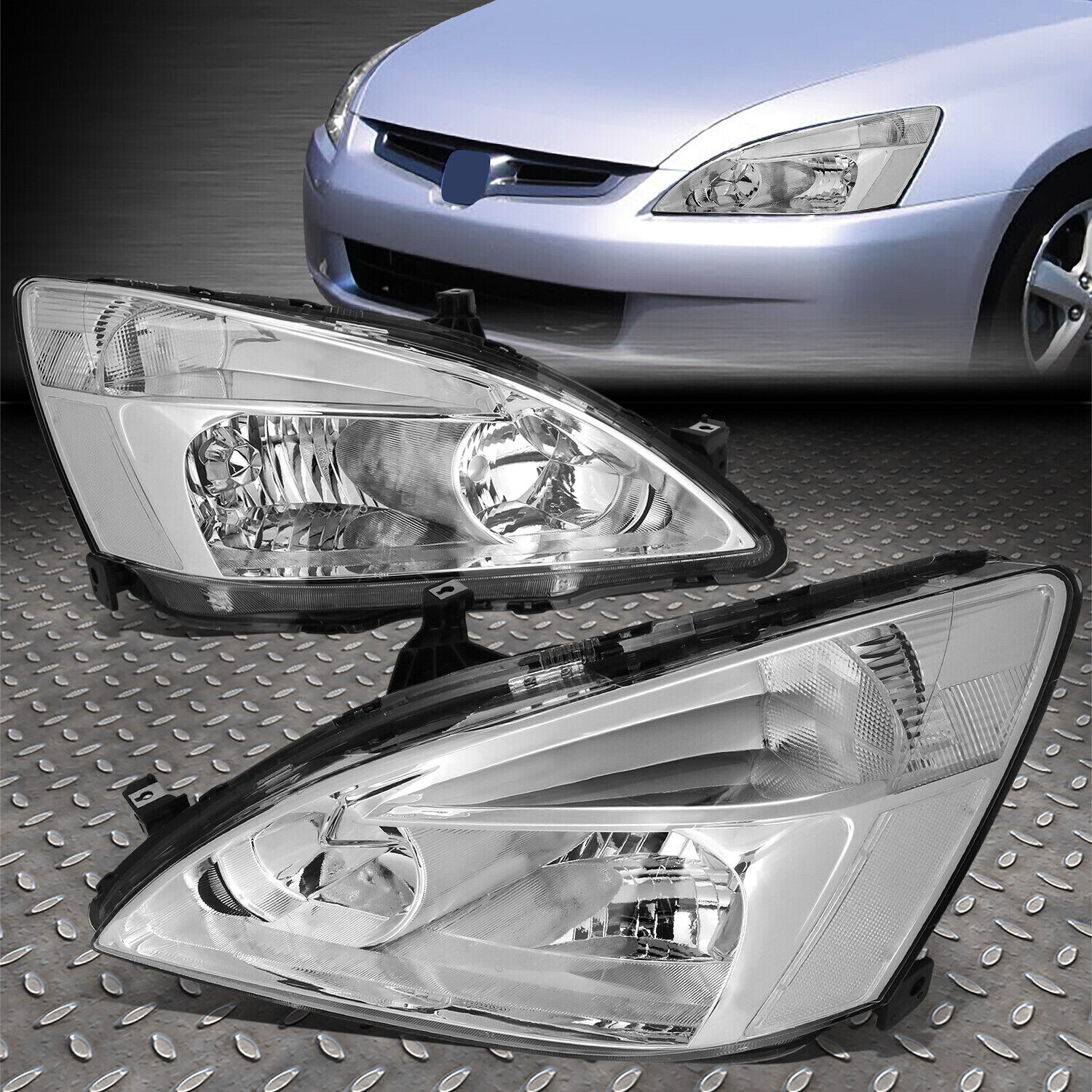 FOR 03-07 HONDA ACCORD CHROME HOUSING CLEAR CORNER HEADLIGHT REPLACEMENT LAMPS