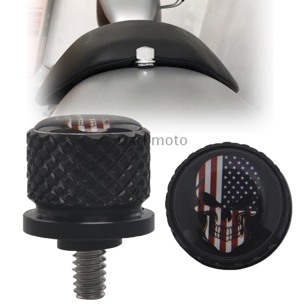 Black Fender Mount Seat Bolt Screw Cap USA Flag Fit For Harley Sportster Softail