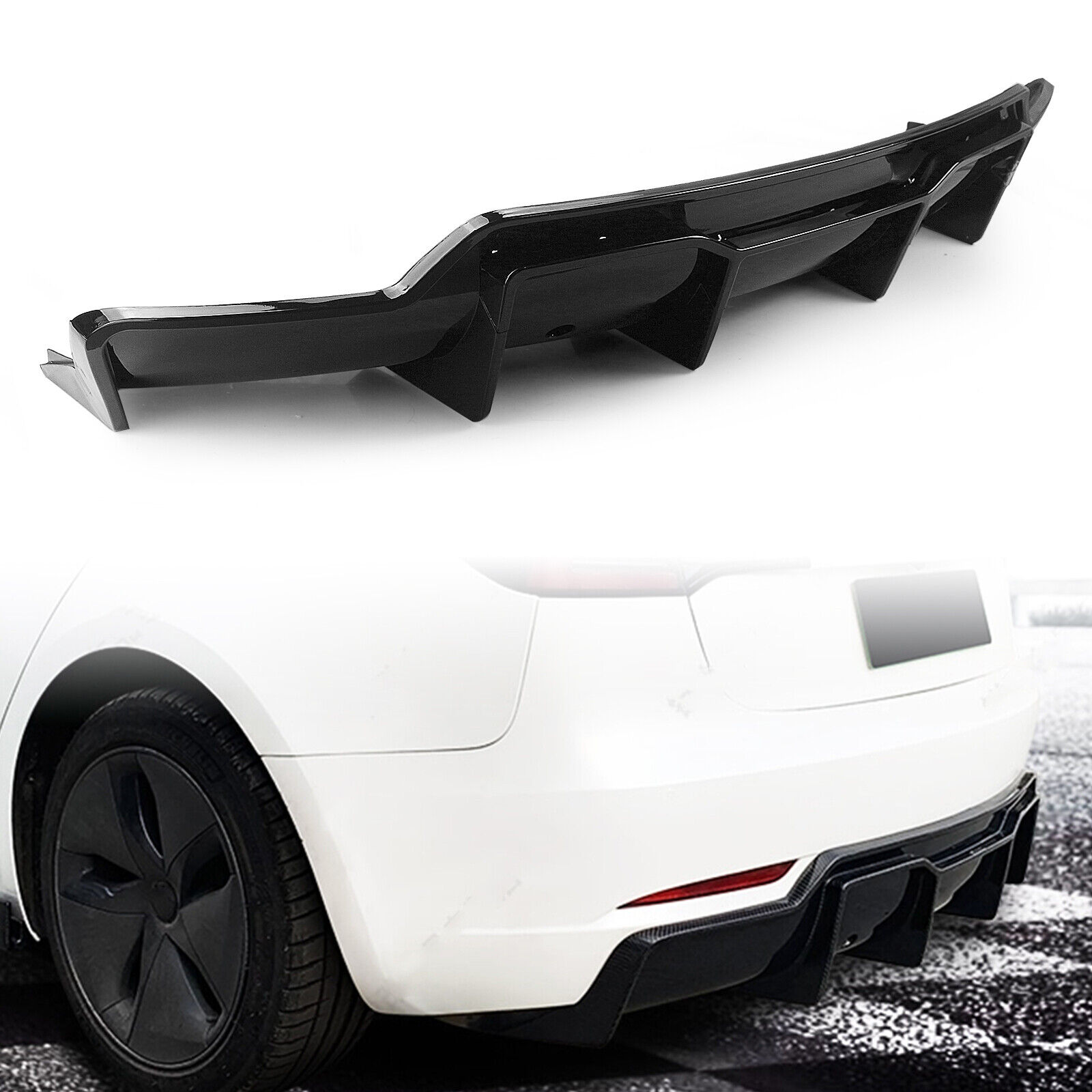 1pc Rear Bumper Diffuser Spoiler Lip For Tesla Model 3 2016-2023 Gloss Black