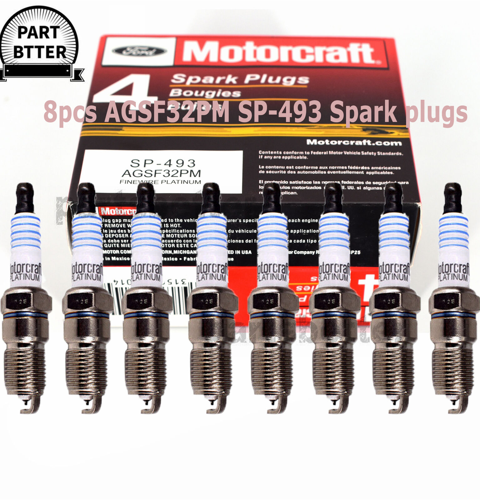 8pcs Motorcraft Platinum Spark Plugs OEM SP493 AGSF32PM For Ford 4.6L 5.4L V8