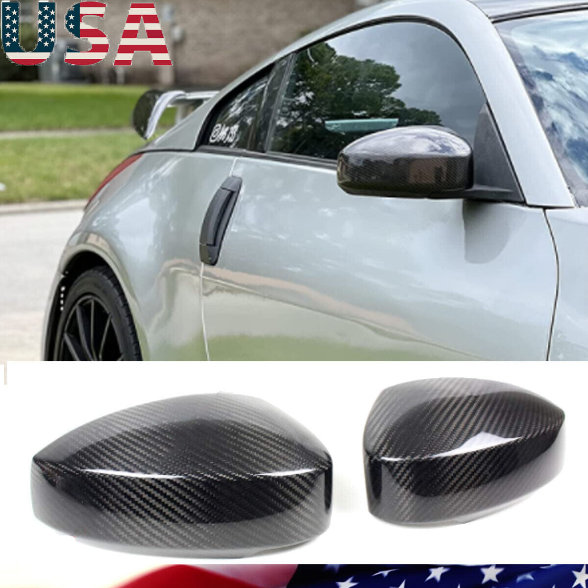 FOR 2003-2007 NISSAN 350Z Z33 REAL CARBON FIBER SIDE MIRROR COVERS CAP OVERLAY