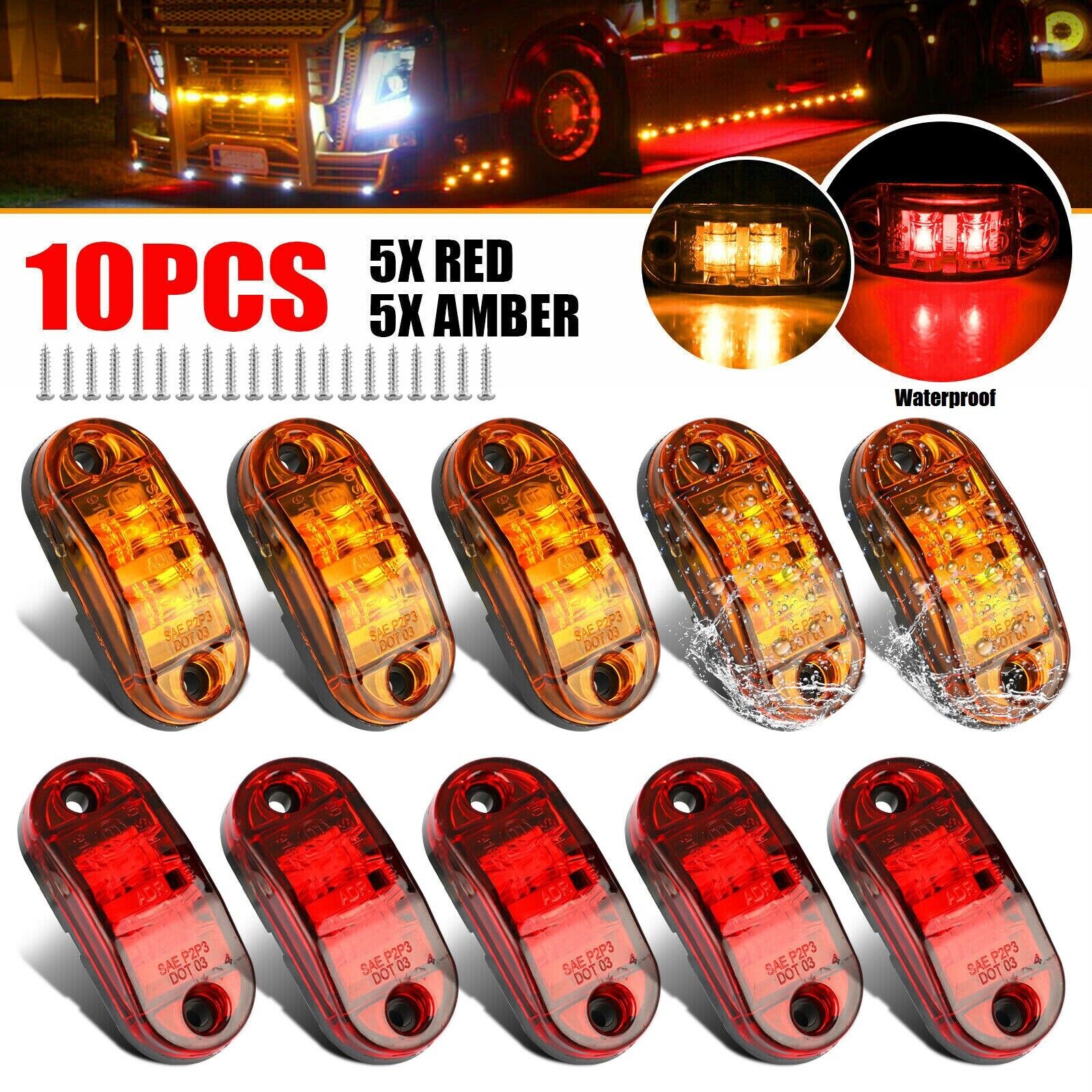 5x Amber+ 5x Red LED Car Truck Trailer RV Oval 2.5