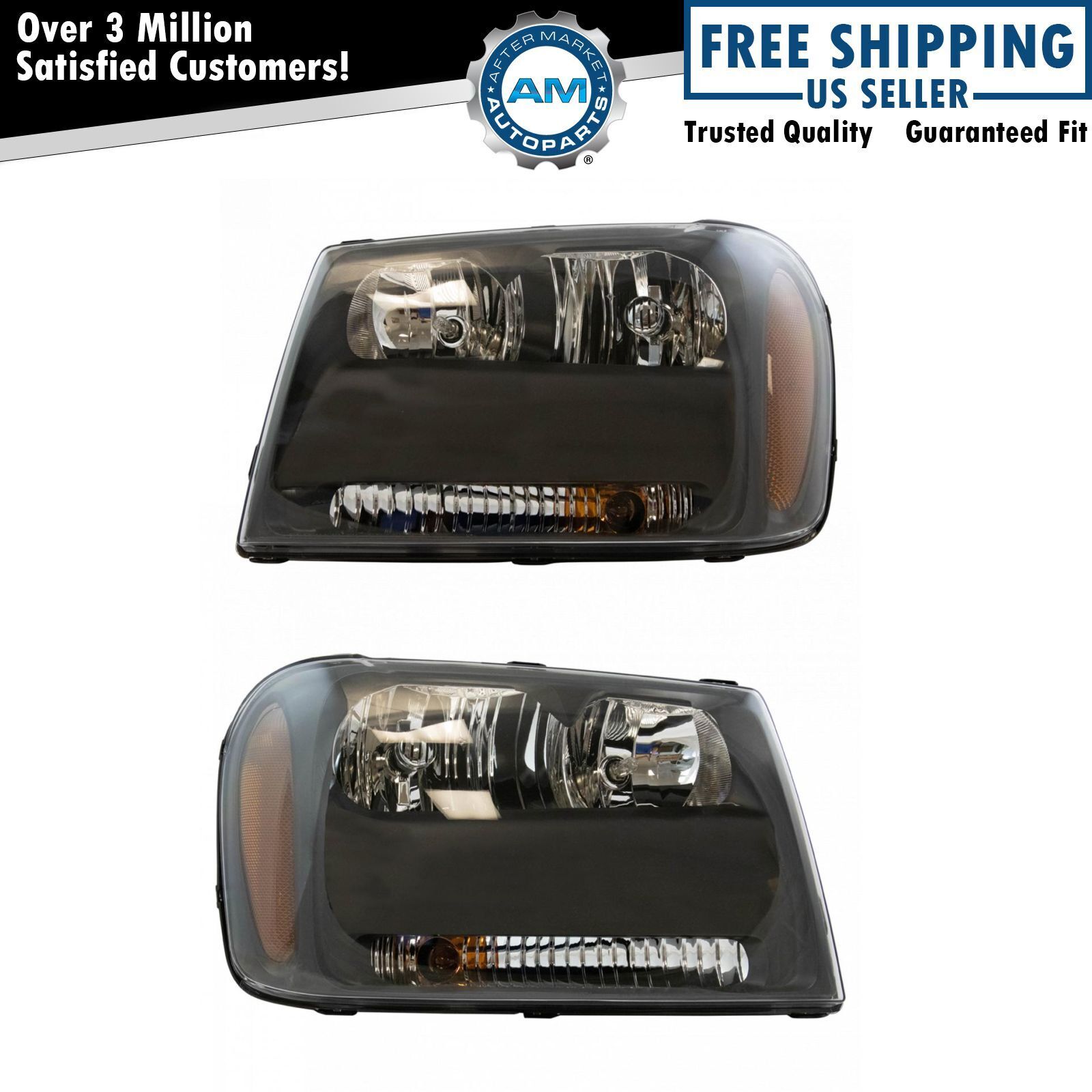 Headlights Headlamps Left & Right Pair Set For 2006-2009 Chevrolet Trailblazer
