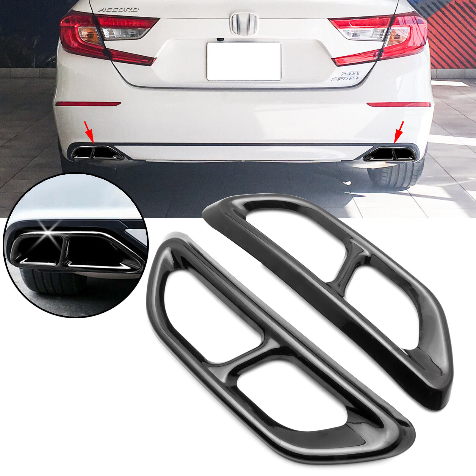 For Honda Accord Black Exterior Rear Bumper Exhaust Pipe Protect Cover Trim
