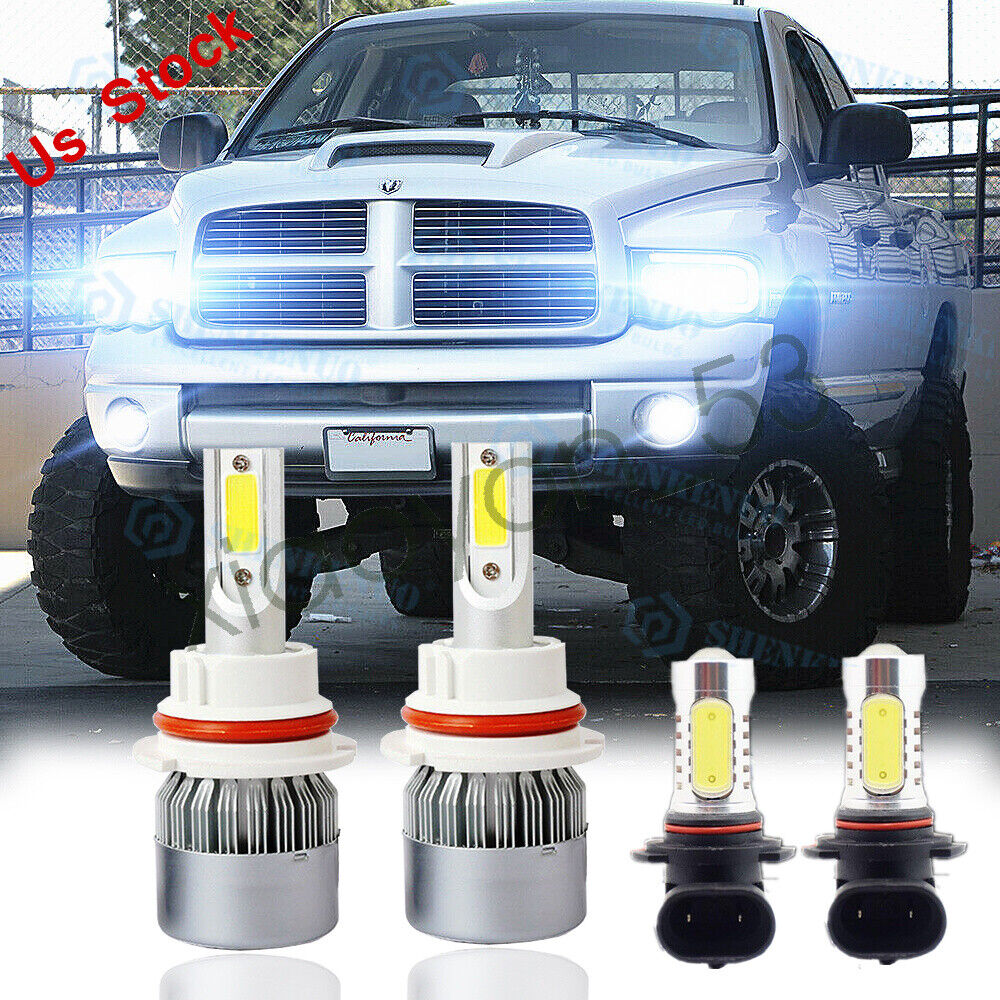 For 2003-2005 Dodge Ram 1500 2500 3500 4X 6000K LED Headlight + Fog Light Bulbs