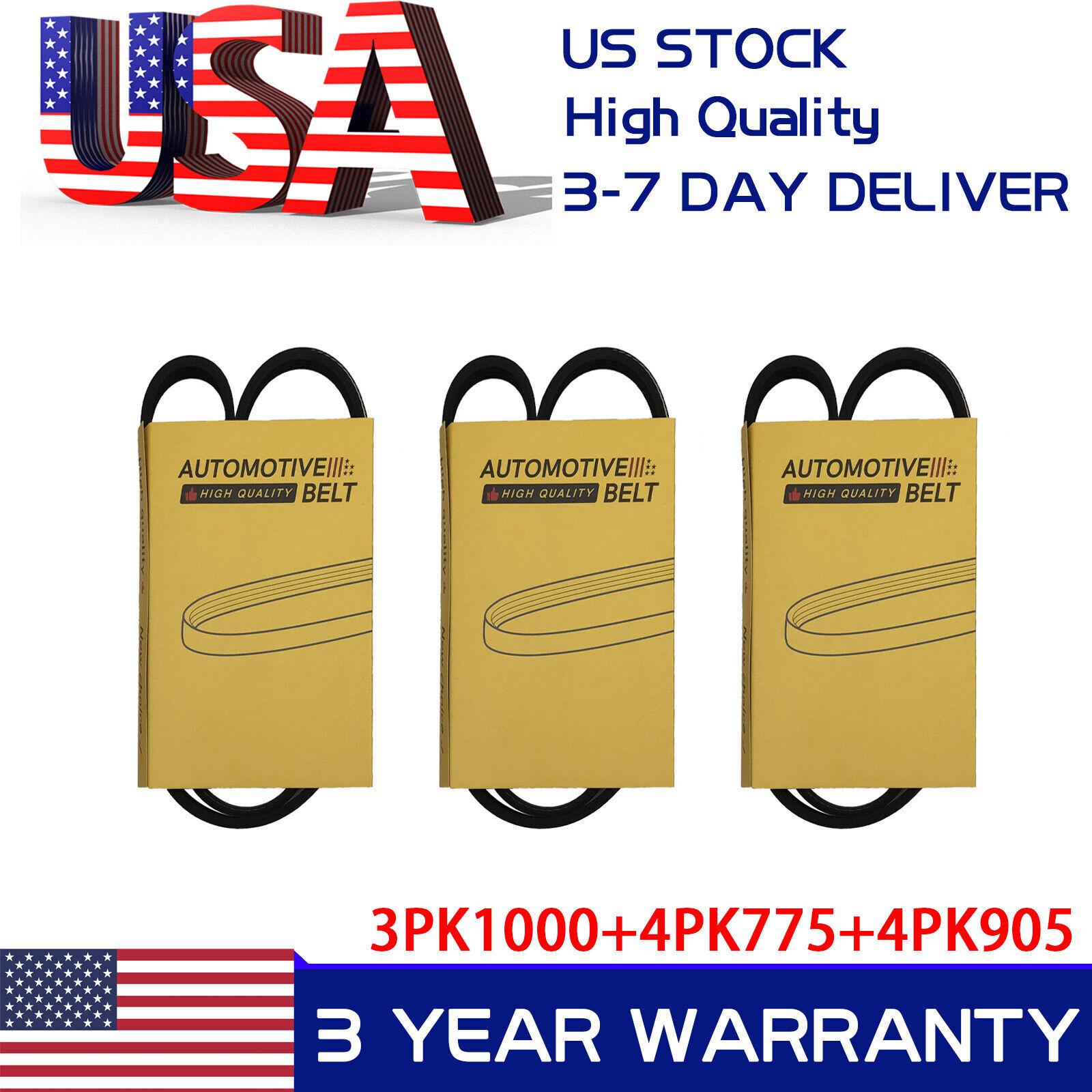 3 Pack New Drive Belt Kit for 91-98 240SX A.C-P.STE-ALTER 4PK775 4PK905 3PK1000