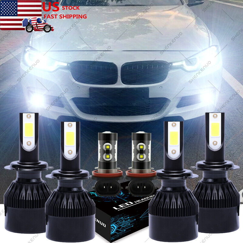 For BMW 323i 328i 335i 340i xDrive -6x 6000K white LED Headlight + Fog Lamp Bulb
