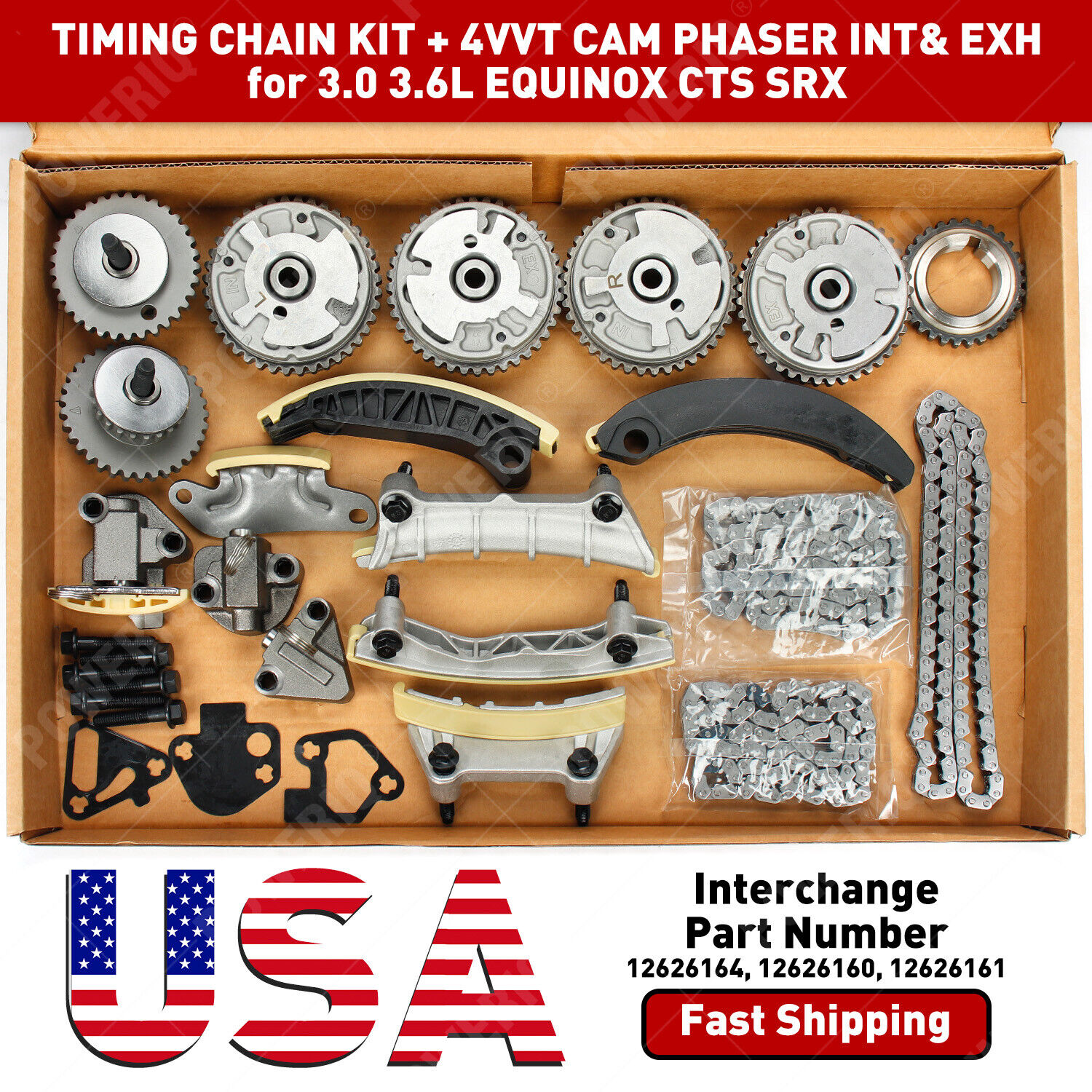 Complete Kit Timing Chain& 4VVT Cam Phaser Int& Exh For 3.0 3.6l Equinox CTS SRX
