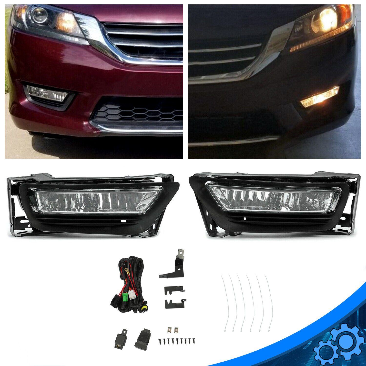For 2013-2015 Honda Accord Sedan 4Dr Replacement Fog Lights+Switch Left+Right