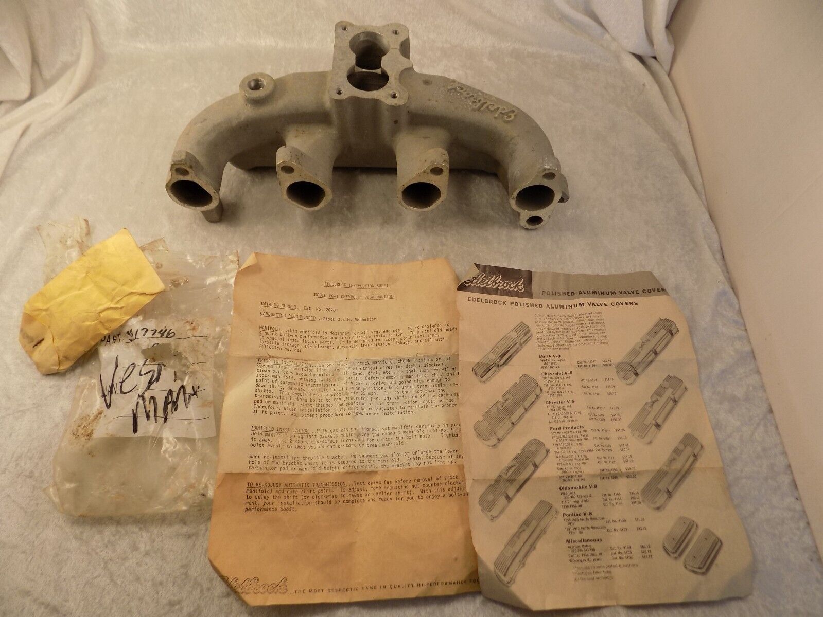 NOS vintage Edelbrock VG1 intake manifold SUPER RARE #2670 Vega GT w/ paperwork
