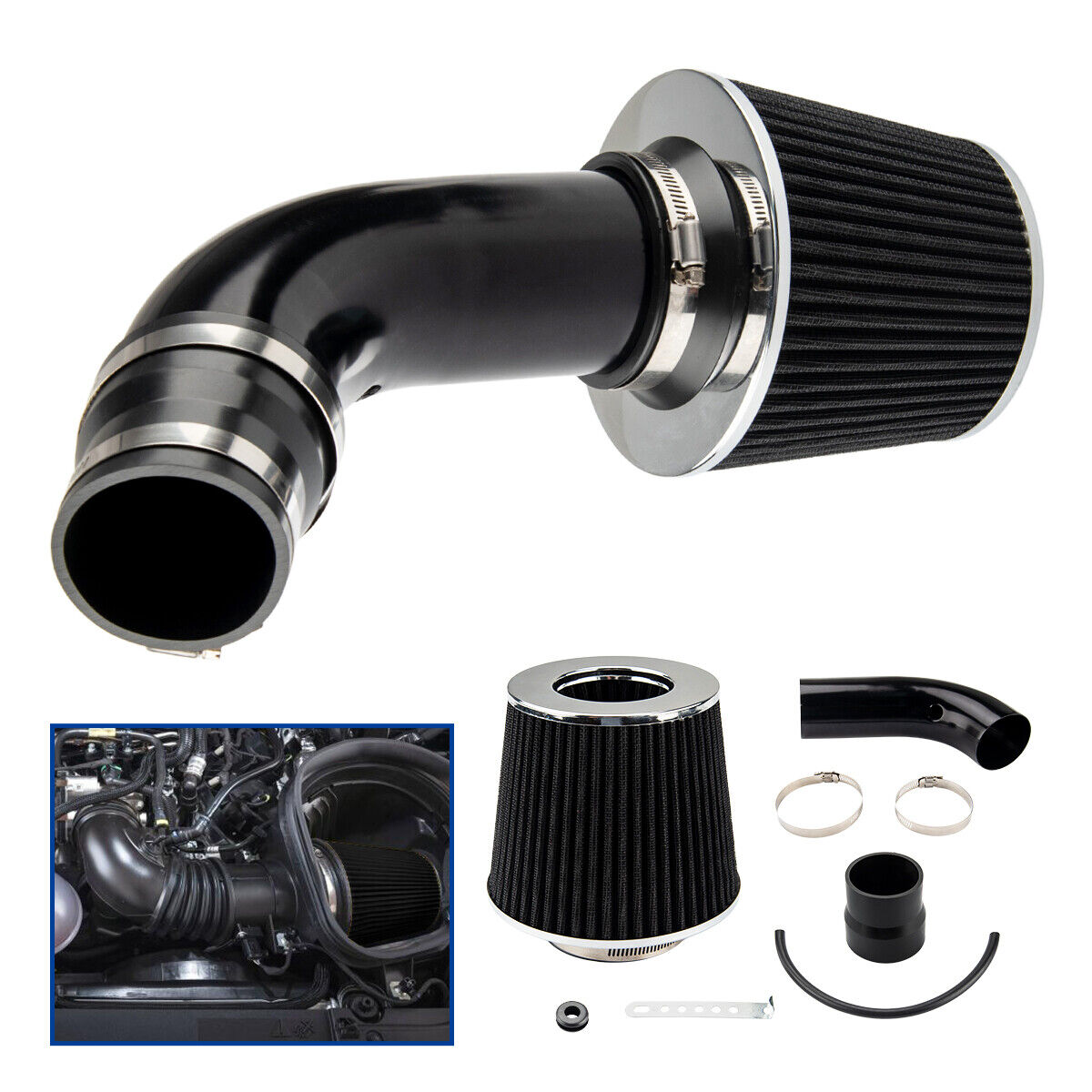 3\'\' Car Auto Cold Air Intake Filter Alumimum Induction Kit Pipe Universal Black