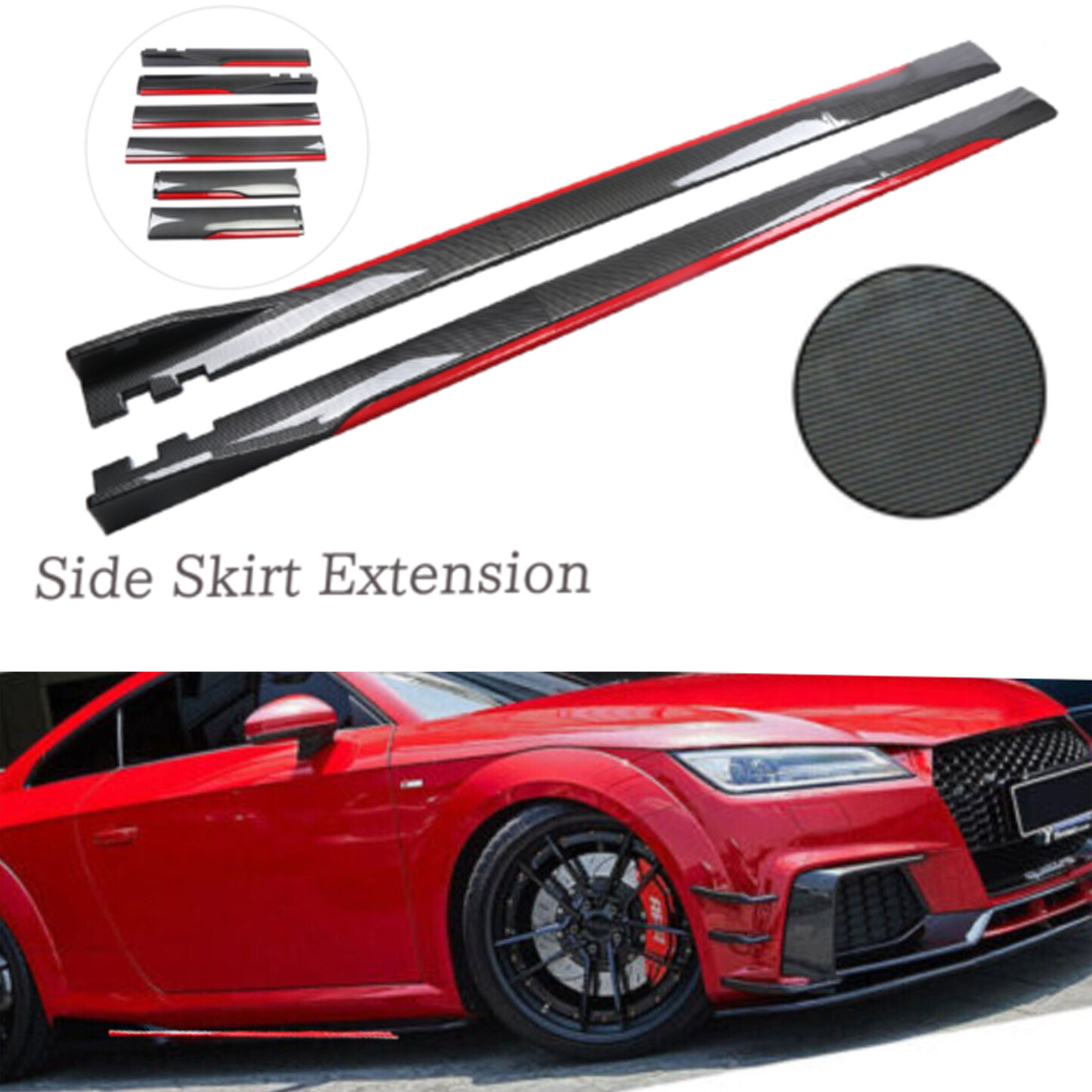 Fiber Look Side Skirt Extension Spoiler Splitter For Audi TT RS 8J 8N Coupe