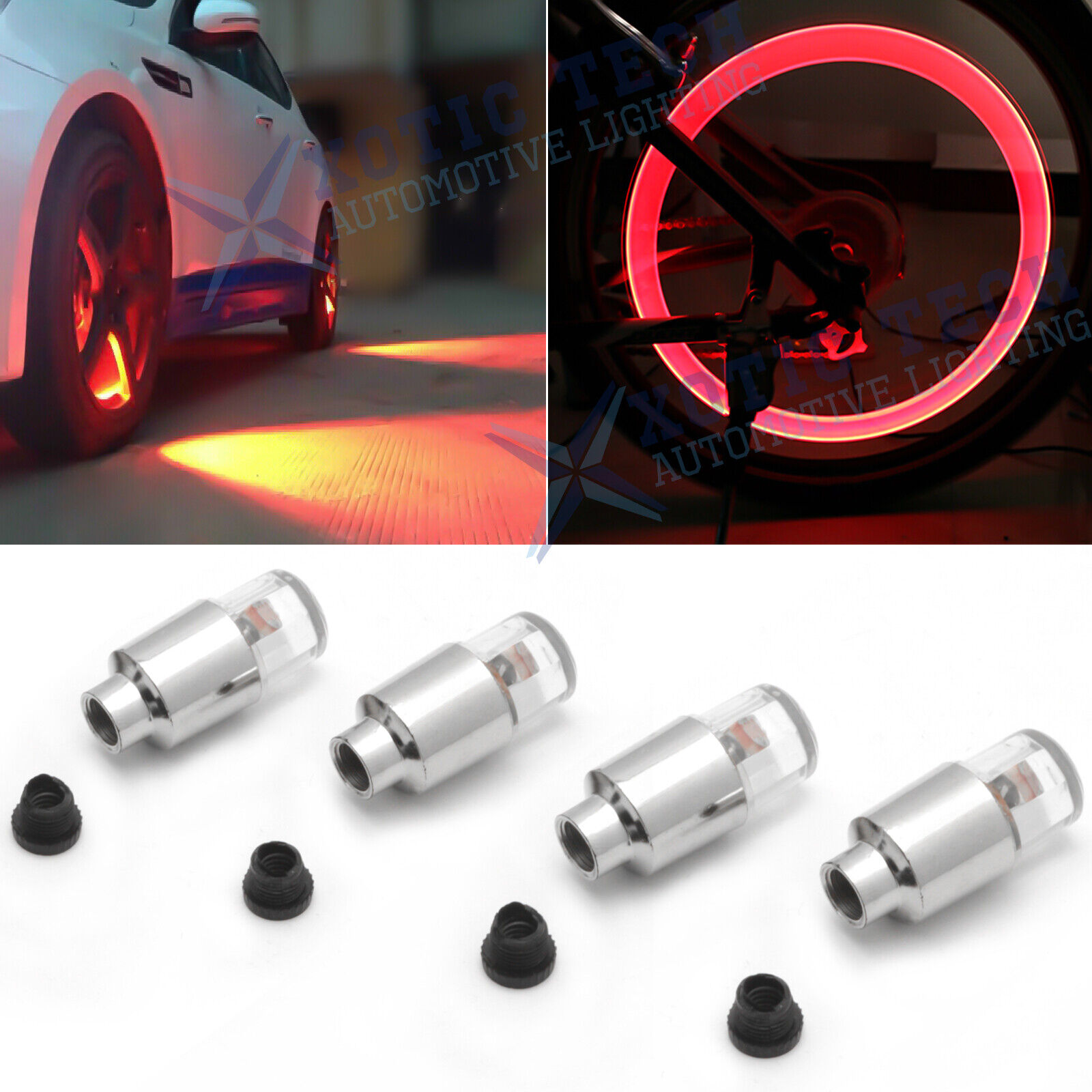 Neon LED Wheel Tyre Tire Air Valve Stem Cap Light Lamp Car Motorcyle Bike - 4pcs