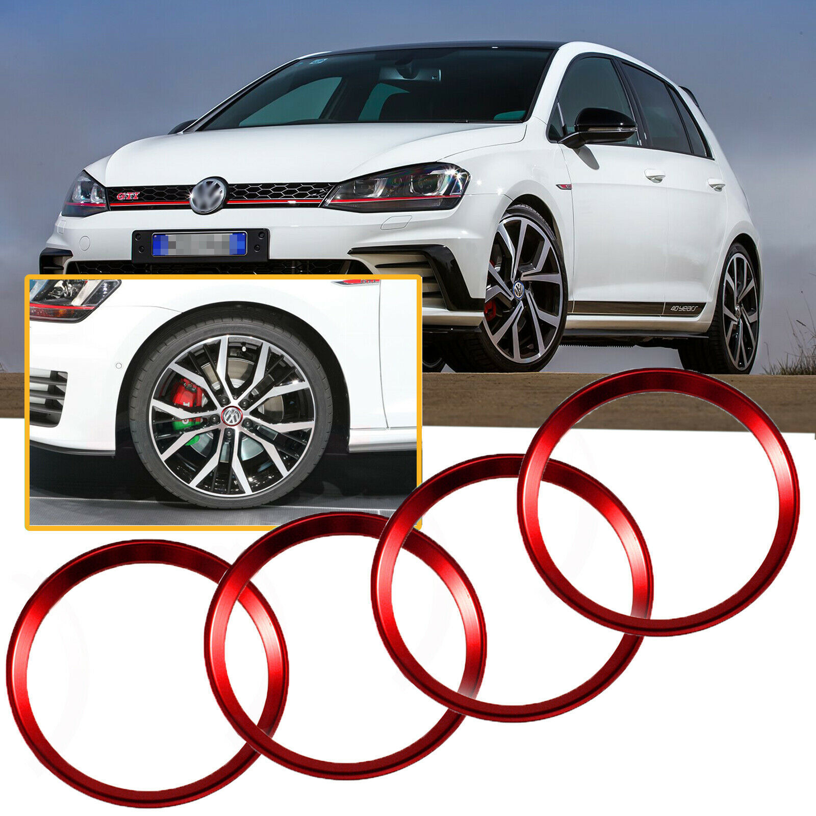RED Wheel Center Cap Hub Rings Decor For Volkswagen Beetle GTI Golf Jetta etc